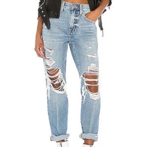 Pistola | Light Blue Relaxed Fit Distressed Straight Leg Jeans | 26 | In 26”-28”